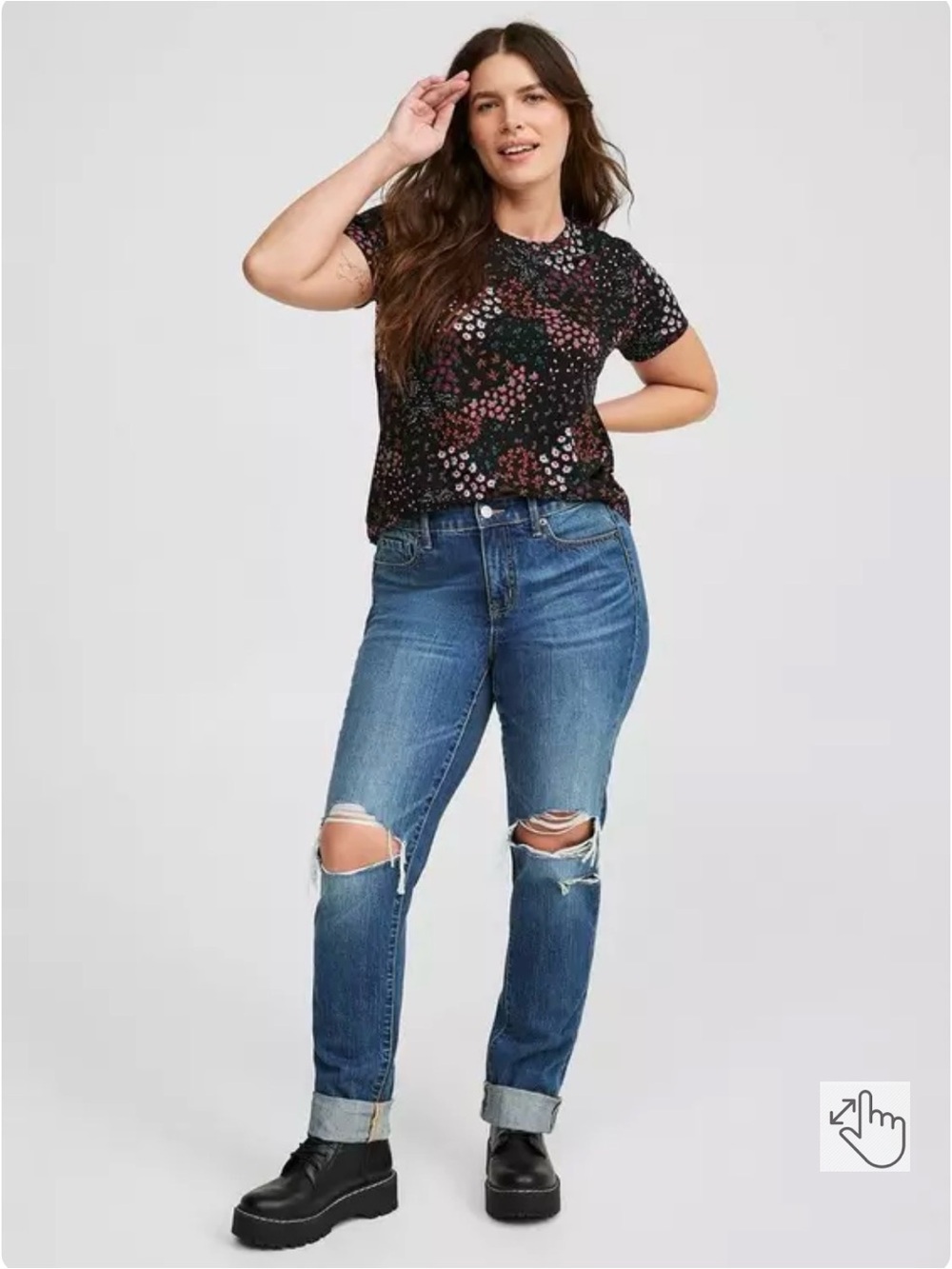 Torrid 0 Large Heritage slub Jersey Tulip sleeves Brown Floral T- shirt Tee